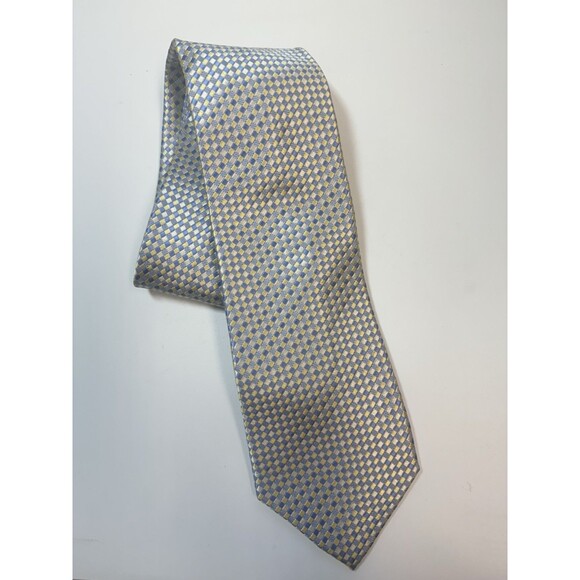 Michael Kors Blue Yellow Pastel Micro Check Silk Tie - Picture 2 of 9